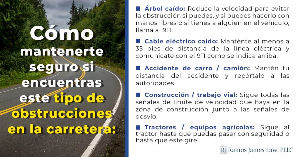 Road safety tips for obstructions in spanish