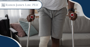 An injured man on cruches with one leg wrapped.