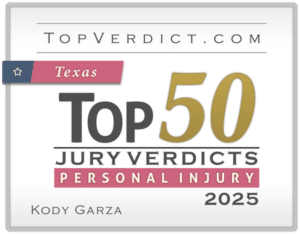Kody Garza Top 50 Jury Verdicts Personal Injury Texas 2025 TopVerdict.com badge